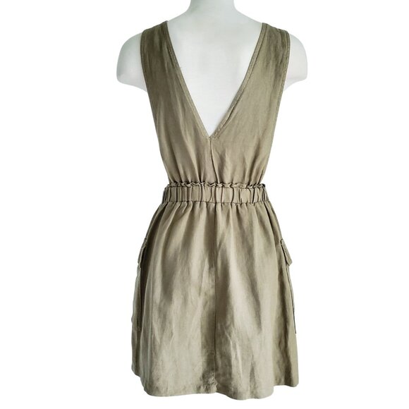 ZARA Rustic Pinafore Dress Overall Jumper Linen Blend Light Olive Green Size S - Picture 6 of 16